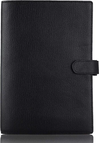 Funda para planificador de cuero genuino A5 Organizador personal, compatible con cuadernos planificadores A5 de tamaño Stalogy Hobonichi (Negro)