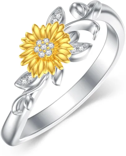 Anillo de girasol de diamante para mujer, plata de ley 925, anillo de girasol con diamantes cultivados en laboratorio, regalos de joyería