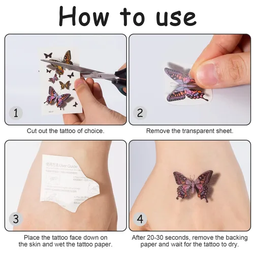 Miniatura 4 de PAGOW 40 hojas (alrededor de 250 unidades) tatuajes de mariposa autoadhesivos para adultos y niños y mujeres, calcomanías temporales impermeables