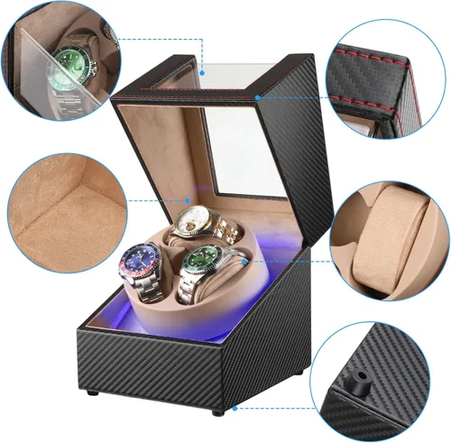 Miniatura 7 de Bobinador de relojes Anyasun para relojes automáticos, caja de bobinador de 3 relojes con pantalla LED, motor japonés ultra silencioso, 4 modos