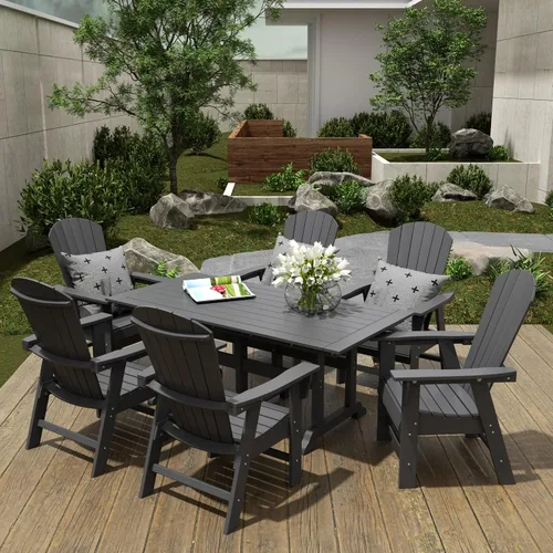 WestinTrends Dylan Adirondack - Juego de 6 mesas y sillas de comedor para exteriores para todo tipo de clima, mesa y sillas de patio de madera de
