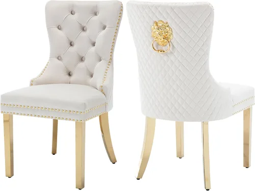 Juego de 2 sillas de comedor de terciopelo, sillas de comedor tapizadas, sillas modernas de mediados de siglo con respaldo capitoné de enrejado de