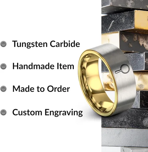 Miniatura 6 de Regalo para fanático estético vintage, anillo de espejo de mano, 0.315 in, pulido pulido, tungsteno, aniversario, boda, grabado personalizado