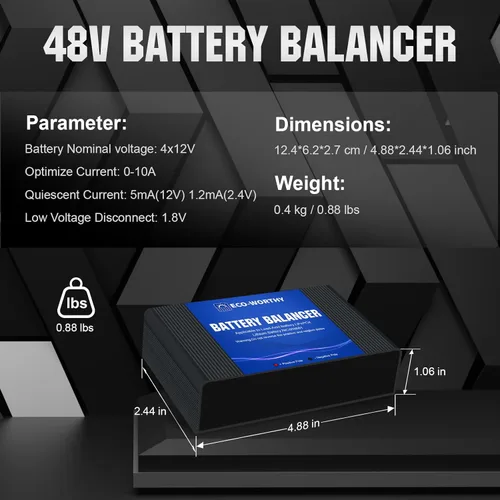 Miniatura 6 de ECO-WORTHY Equilibrador de Batería 48V Equilibrador de Batería para Banco de 24V/36V/48V, Compatible con Batería LiFePO4, Ácido de Plomo/Gel/SLA
