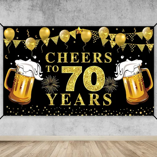 Miniatura 9 de Decoración de pancarta de feliz cumpleaños número 21, suministros de fiesta de telón de fondo de texto en negro y dorado con texto en inglés "Cheers