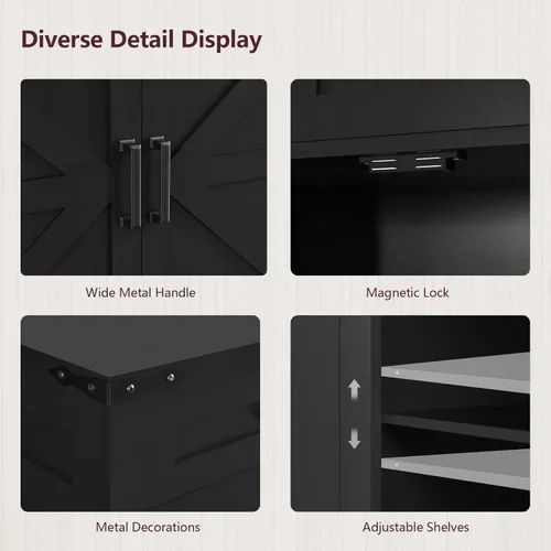 Miniatura 7 de usikey Armario buffet, aparador grande de 61 pulgadas con 3 cajones, barra de café de granja con 4 puertas, para cocina, sala de estar, color negro