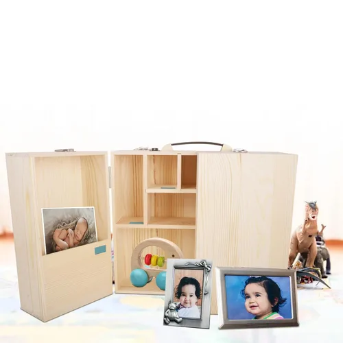 Miniatura 7 de Vencer Caja de recuerdos de bebé, caja de recuerdos de madera para recién nacidos y organizador de memoria con etiqueta escrita a mano para baby