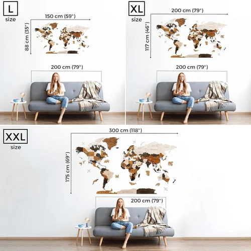 Miniatura 4 de HYPERI Mapa del mundo de madera en 3D de varias capas para decoración de pared, decoración de pared de arte en madera, mapa mundi para pared, mapas