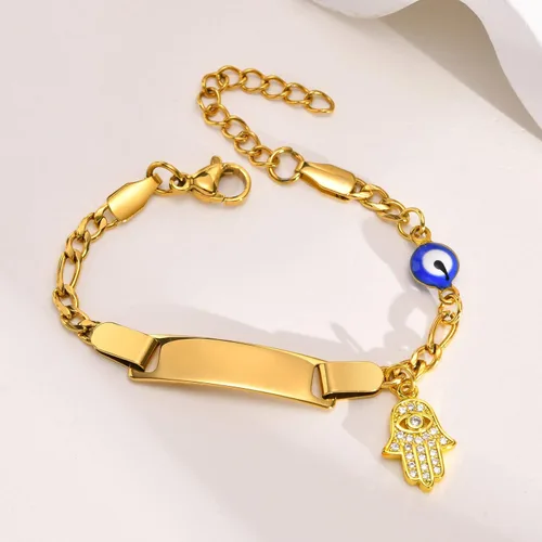 Miniatura 5 de MEALGUET Pulsera personalizada de identificación para niños acero inoxidable chapado en oro de 18 quilates, placa de identificación personalizada