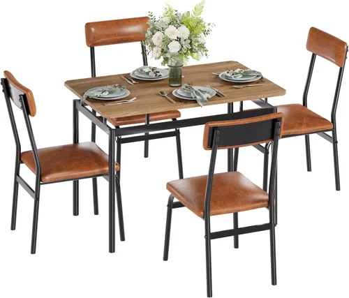 Miniatura 14 de Garvee Juego de mesa de comedor para 4, mesa de comedor y sillas de madera de 5 piezas, 4 sillas tapizadas de poliuretano, juego de comedor moderno