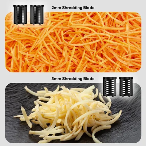 Miniatura 6 de Rallador Eléctrico de Queso, Fabricante de Ensaladas con Motor DC de 300W, Rebanadora Trituradora Eléctrica con 5 Formas Diferentes de Cuchillas