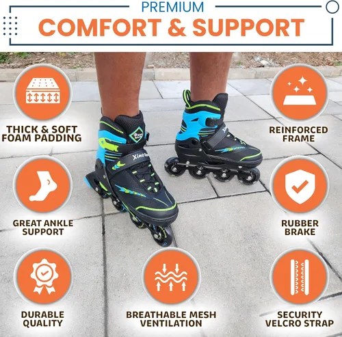 Miniatura 3 de XINO SPORTS Combo 2 en 1, Patines para niños Patines en línea - Patines intercambiables con luz LED para niños de 6 a 12 años, adolescentes y Verde
