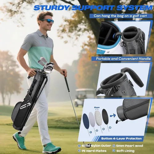 Miniatura 5 de GOBUROS Golf Stand Bag Fit Up to 7 Clubs, Compact Design for Par 3 Courses and Driving Range, Lightweight Pitch and Putt Golf Bag, with Padded