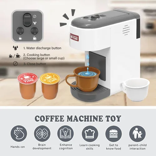 Miniatura 2 de Toys Barista Cafetera de juguete de cocina para niños con piezas móviles, accesorios de cocina, juego de café para niñas y niños, regalos