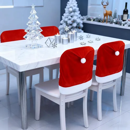 Miniatura 7 de Juego de 4 Fundas para Sillas de Cocina de Navidad, Fundas Elásticas Estirativas para Sillas de Comedor, Decoración Navideña Festiva para la Cocina