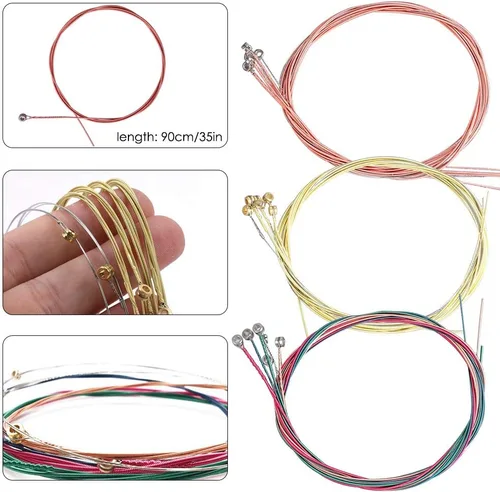 Miniatura 2 de Paquete de 3 cuerdas de guitarra acústica (oro, latón, multicolor) con púas de guitarra de celuloide, kit de bobinadora de cuerdas