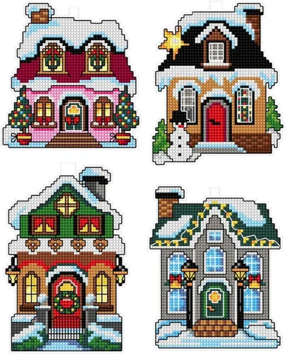 Miniatura 4 de Kit de punto de cruz en lienzo de plástico con campanas de Navidad. 4 fascinantes adornos de diferentes dimensiones. 14 hojas de lona de plástico