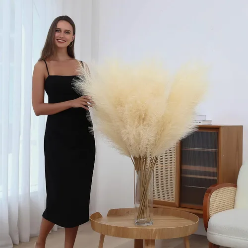 Miniatura 7 de 8 piezas de 45 pulgadas de alto, decoración de hierba de pampa sintética grande color beige pomposo, pompas largas falsas para relleno de jarrón