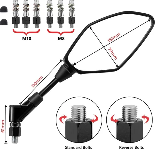 Miniatura 4 de Universial Motorcycle Side Rear View Mirror 360 Degrees Adjustable ABS Plastic Black Rearview Mirrors 10MM 8MM for Yamaha FZ8 FZ 8 2010-2019 2020
