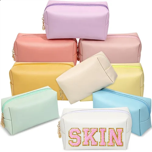 Miniatura 19 de Sanwuta 9 bolsas de maquillaje a granel de poliuretano con doble cremallera, bolsa de cosméticos, artículos de tocador de maquillaje, bolsa pequeña