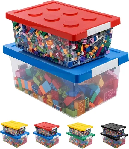 Miniatura 11 de Contenedores de almacenamiento de plástico con tapas, caja organizadora apilable de juguetes, juego de 2, cofres de juguetes con placa base y tapa