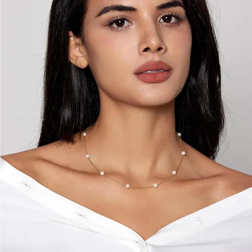 Miniatura 4 de Zeffy Collar de perlas de oro para mujer, delicado collar de gargantilla de perlas pequeñas chapado en oro de 18 quilates, collar de cadena