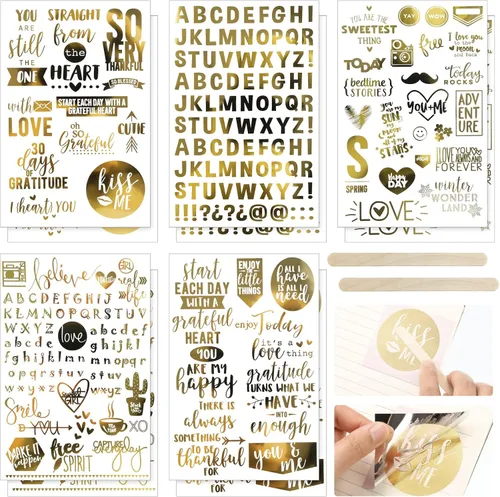 Miniatura 8 de Chinco 10 hojas de pegatinas para álbum de recortes 400+ piezas de pegatinas de oro de amor de transferencia en lámina, suministros para álbum