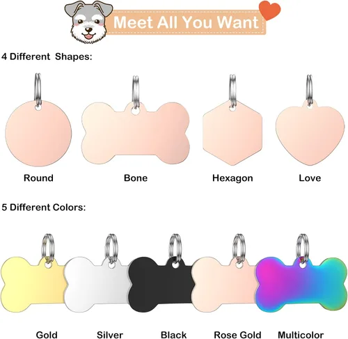 Miniatura 2 de GISUREY - Etiquetas de perro grabadas para mascotas, de acero inoxidable, etiquetas personalizadas de nombre de perro y gato, etiquetas de Hueso
