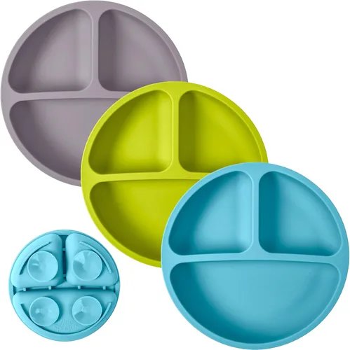 Miniatura 38 de WeeSprout - Platos de succión para bebés y niños pequeños con tapas, 100% silicona, diseño dividido para comedores selectivos, aptos para microondas