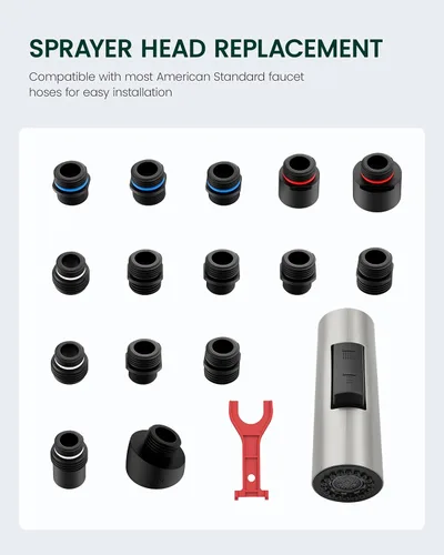Miniatura 9 de Repuesto de cabezal de grifo de cocina de metal, cabezal rociador de grifo de cocina extraíble de 2 modos con 15 adaptadores, boquilla rociadora