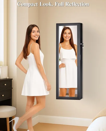 Miniatura 9 de LUXFURNI Espejo con luces LED, armario de joyería montado en la pared o para colgar en la puerta, espejo de longitud completa de 42 pulgadas