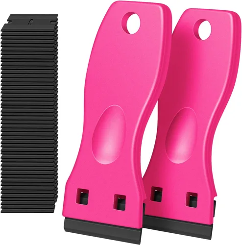 Miniatura 7 de Raspador de cuchilla plástico para retirar pegante, adhesivos, calcomanías, pintura del automóvil, ventanas y vidrio, paquete de 2 raspadores y 120