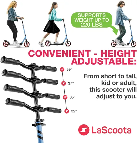 Miniatura 2 de LaScoota Patinete para niños a partir de 6 años, adolescentes y adultos, ruedas de uretano grandes y resistentes de 8 pulgadas. Manillar ajustable