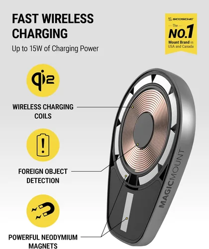 Miniatura 2 de Scosche MPQMD-SP MagicMount Charge Pro Qi2 Cargador de montaje en coche MagSafe de carga inalámbrica rápida, soporte magnético de teléfono celular