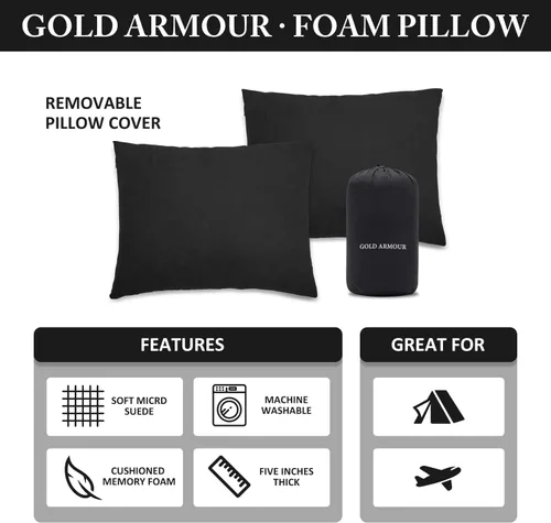 Miniatura 2 de Gold Armour Almohada de espuma viscoelástica para campamento, compactas compresibles para mochileros, hamacas y viajes para niños y adultos,