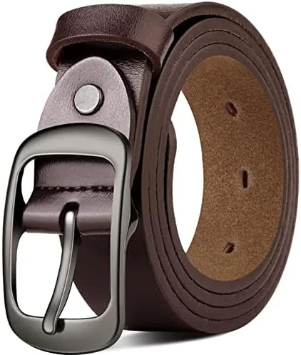 Miniatura 3 de Paquete de 2 Cinturón para mujer, cuero de vaca de moda con hebilla de pin para pantalones de mezclilla