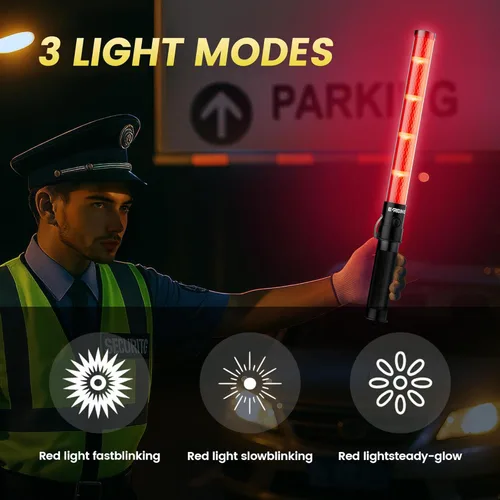 Miniatura 4 de E-RIDING Paquete de 2 varitas de tráfico, varitas rojas de control de tráfico aéreo de 16 pulgadas, bastón LED de seguridad de tráfico con 3 modos