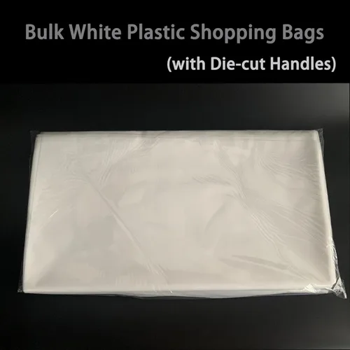 Miniatura 8 de Krodtige Paquete de 100 bolsas blancas extragrandes de 20 x 22 x 2 mil de grosor con asas troqueladas, bolsas de plástico brillante perfectas