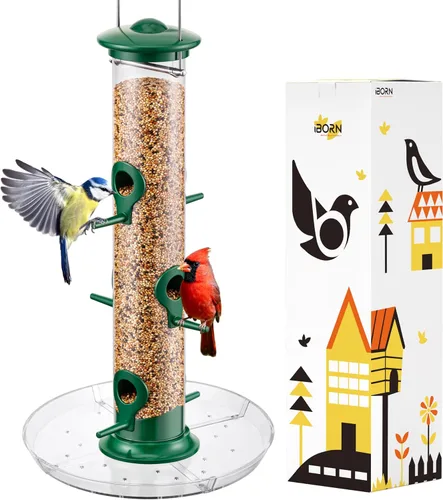 Miniatura 16 de iBorn Comedero de pájaros de metal a prueba de ardillas para pájaros para colgar en exteriores para cardenal exterior, capacidad para semillas de 3