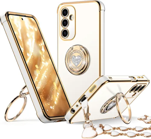 Miniatura 25 de XYZ Funda para Galaxy A14 5G con soporte y doble anillo, funda de lujo para Samsung A14 5G, color negro