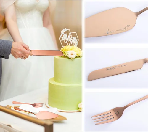 Miniatura 3 de Juego de cuchillo y servidor para pastel de boda, juego de corte de pasteles para boda, tenedores de pastel y cortador de pasteles para cumpleaños