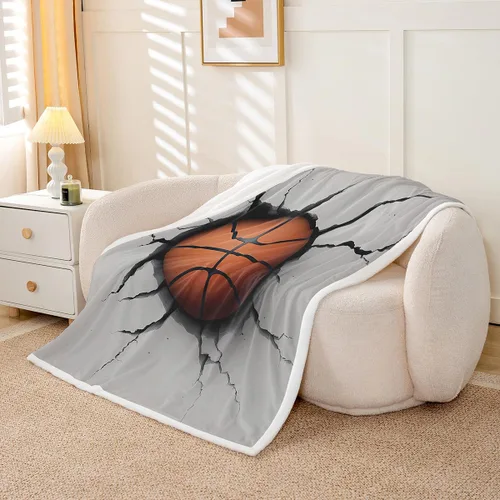 Miniatura 2 de Feelyou Manta de Sherpa para Niños con Diseño de Baloncesto para Sofá, Manta de Forro Polar 3D con Patrón de Bola, para Hombres, con Tema Deportivo