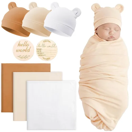 Miniatura 20 de DRESHOW BQUBO Manta para Recién Nacido con Sombrero de Moño y Guantes de Algodón, Manta de Envoltorio para Bebé Cálido, Saco de Dormir para Bebé