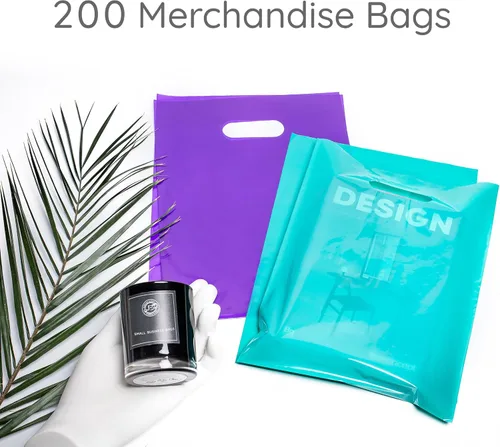 Miniatura 2 de Choice Marts Bolsas de mercancía 200 bolsas de 200 bolsas de color verde azulado y morado de 9 x 12 pulgadas, 1.5 mil de grosor, brillantes con asas