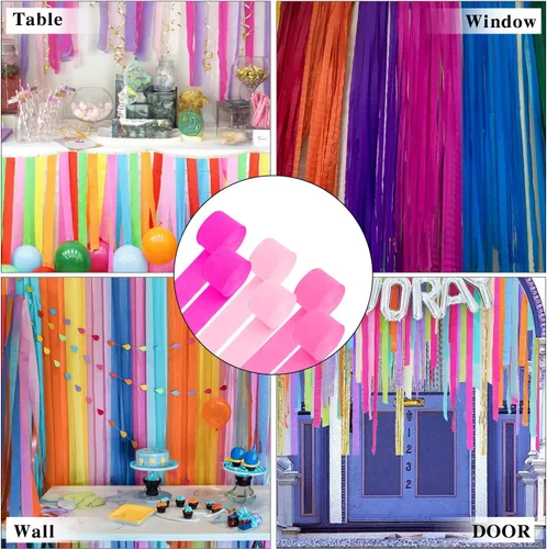 Miniatura 6 de Serpentinas de papel crepé – 6 rollos, 492 pies, paquete de 6 serpentinas de fiesta de color rosa claro y rosa intenso para decoraciones