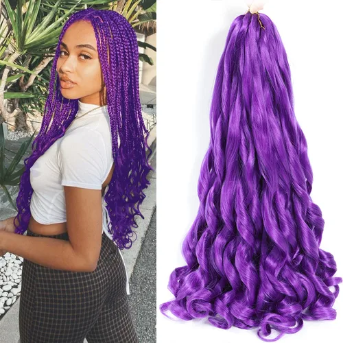 Miniatura 19 de Cabello Rizado Francés para Trenzar de 18 Pulgadas, 8 Paquetes Color Borgoña - Cabello para Trenzar Pre-Estirado con Rebote - Extensiones de Cabello