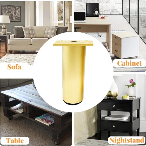 Miniatura 5 de Juego de 4 patas de muebles de aleación de aluminio de 4.7 pulgadas de altura, 1.5 pulgadas de diámetro, patas ajustables para gabinete, patas Dorado
