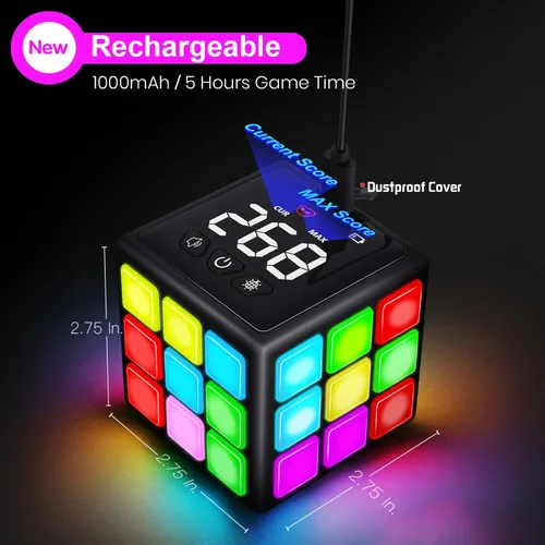 Miniatura 7 de Xinbeiya Cubo de Juego Portátil Recargable - 15 Divertidos Juegos de Cerebro y Memoria con Pantalla de Puntuación - Regalos de Navidad, Pascua