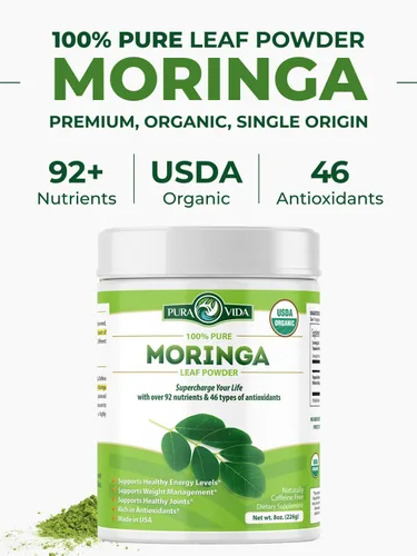 Miniatura 4 de PURA VIDA MORINGA Polvo orgánico de origen único - Polvo de hojas 100% premium, moringa oleifera orgánica USDA, polvo de hoja de moringa - Perfecto