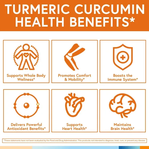 Miniatura 6 de Suplemento de curcumina de cúrcuma de 1800 mg, con pimienta negra de 15 mg para una máxima absorción, 95% curcuminoides, soporte de movilidad